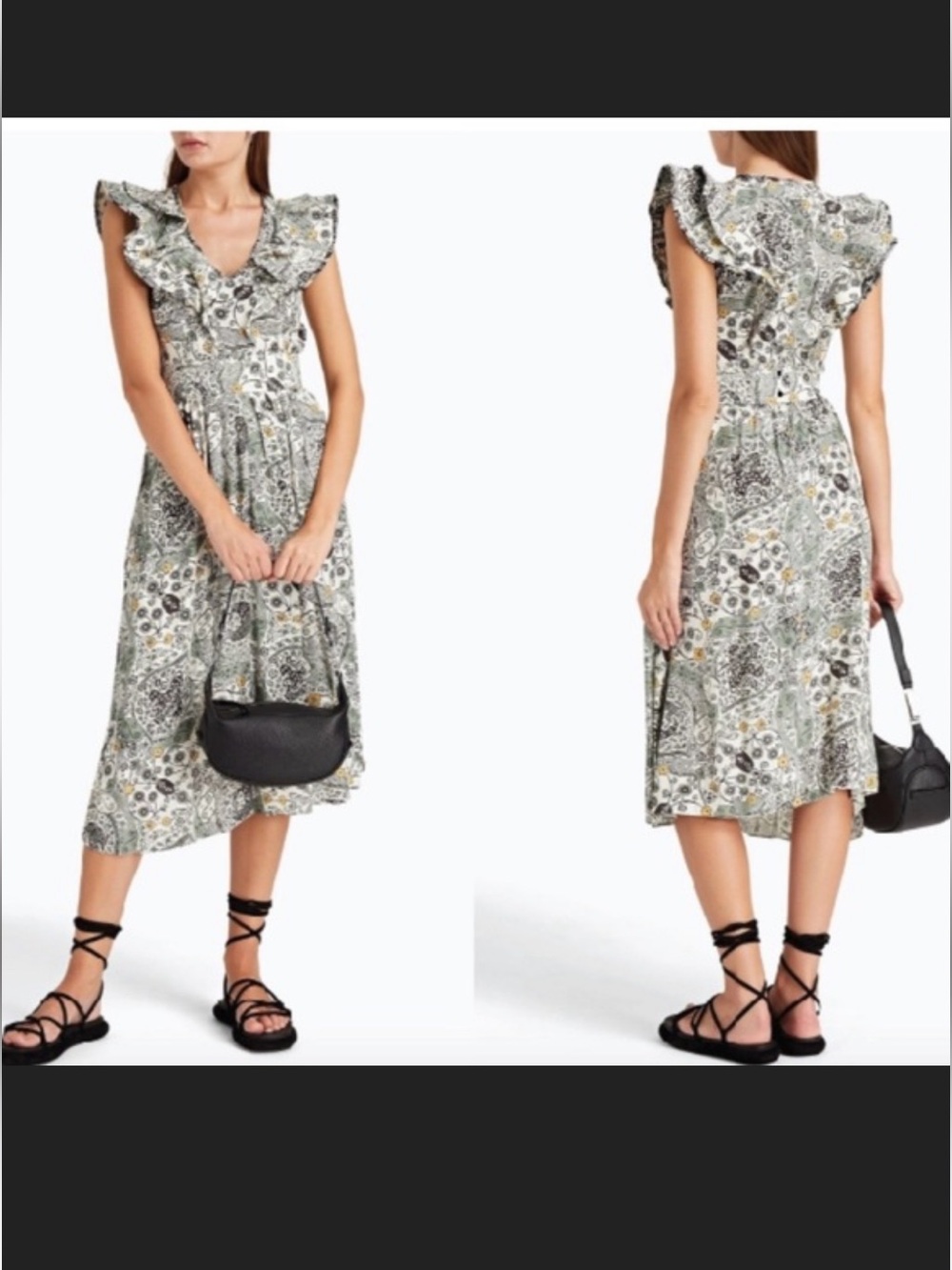NWT Isabel Marant Robe Coraline Ruffle Midi Dress .. ecru / almond sz XS (36)